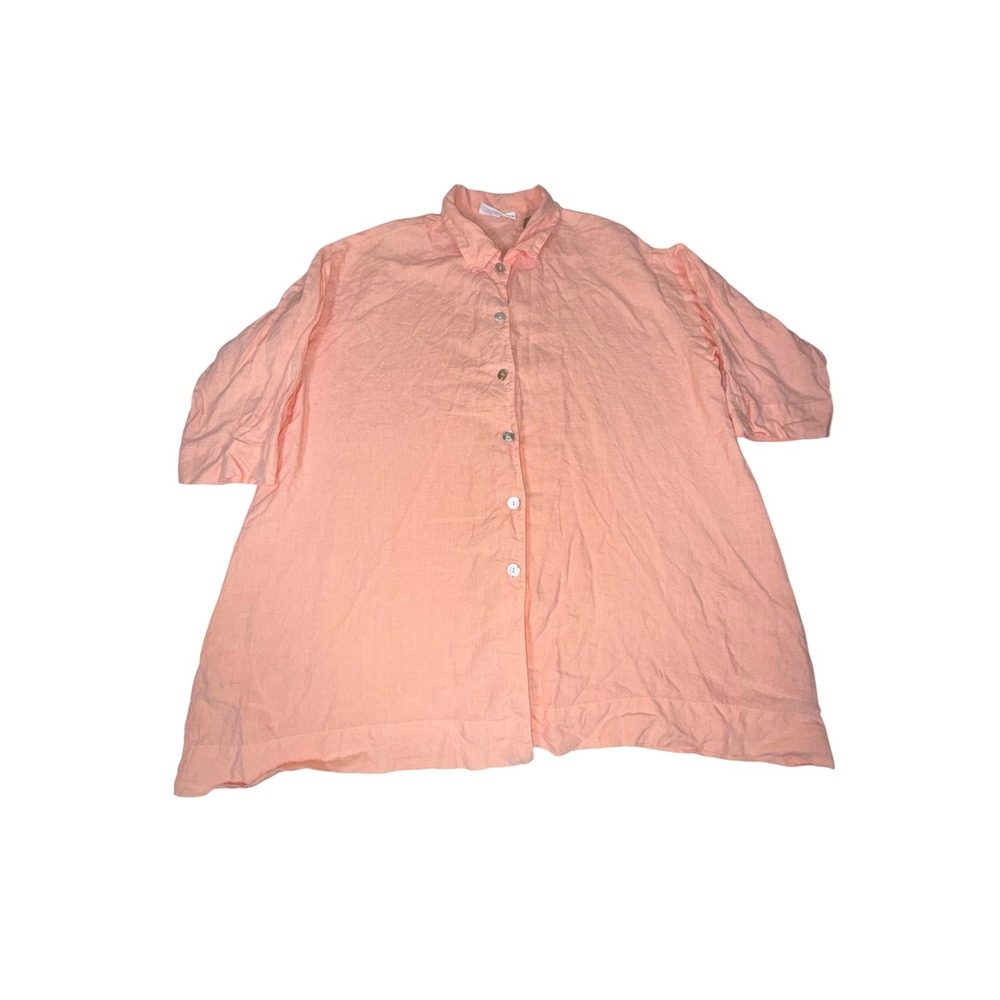 Bryn Walker Linen Button Front Shirt XS Peach Short Sleeve Made in USA